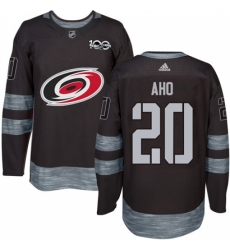 Men's Adidas Carolina Hurricanes #20 Sebastian Aho Authentic Black 1917-2017 100th Anniversary NHL Jersey