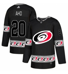 Men's Adidas Carolina Hurricanes #20 Sebastian Aho Authentic Black Team Logo Fashion NHL Jersey