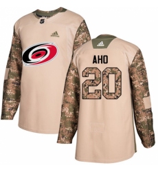 Men's Adidas Carolina Hurricanes #20 Sebastian Aho Authentic Camo Veterans Day Practice NHL Jersey