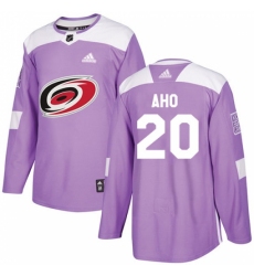 Men's Adidas Carolina Hurricanes #20 Sebastian Aho Authentic Purple Fights Cancer Practice NHL Jersey