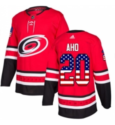 Men's Adidas Carolina Hurricanes #20 Sebastian Aho Authentic Red USA Flag Fashion NHL Jersey