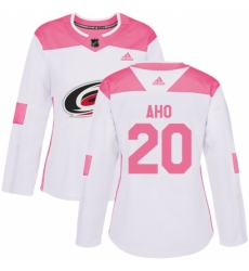 Women's Adidas Carolina Hurricanes #20 Sebastian Aho Authentic White/Pink Fashion NHL Jersey