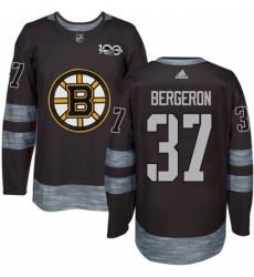 Men's Adidas Boston Bruins #37 Patrice Bergeron Authentic Black 1917-2017 100th Anniversary NHL Jersey