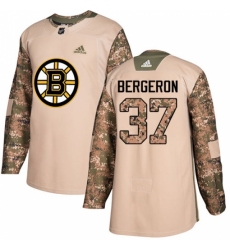 Men's Adidas Boston Bruins #37 Patrice Bergeron Authentic Camo Veterans Day Practice NHL Jersey