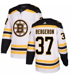 Men's Adidas Boston Bruins #37 Patrice Bergeron Authentic White Away NHL Jersey