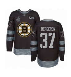 Men's Boston Bruins #37 Patrice Bergeron Authentic Black 1917-2017 100th Anniversary 2019 Stanley Cup Final Bound Hockey Jersey