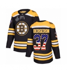 Men's Boston Bruins #37 Patrice Bergeron Authentic Black USA Flag Fashion 2019 Stanley Cup Final Bound Hockey Jersey