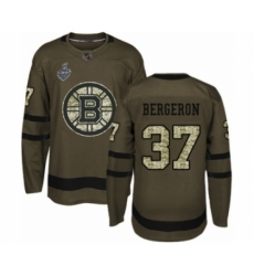 Men's Boston Bruins #37 Patrice Bergeron Authentic Green Salute to Service 2019 Stanley Cup Final Bound Hockey Jersey