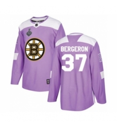 Men's Boston Bruins #37 Patrice Bergeron Authentic Purple Fights Cancer Practice 2019 Stanley Cup Final Bound Hockey Jersey