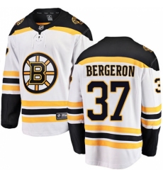 Men's Boston Bruins #37 Patrice Bergeron Authentic White Away Fanatics Branded Breakaway NHL Jersey