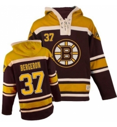 Men's Old Time Hockey Boston Bruins #37 Patrice Bergeron Authentic Black Sawyer Hooded Sweatshirt NHL Jersey