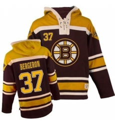 Men's Old Time Hockey Boston Bruins #37 Patrice Bergeron Premier Black Sawyer Hooded Sweatshirt NHL Jersey