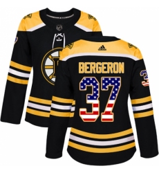 Women's Adidas Boston Bruins #37 Patrice Bergeron Authentic Black USA Flag Fashion NHL Jersey