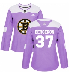 Women's Adidas Boston Bruins #37 Patrice Bergeron Authentic Purple Fights Cancer Practice NHL Jersey