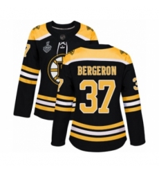 Women's Boston Bruins #37 Patrice Bergeron Authentic Black Home 2019 Stanley Cup Final Bound Hockey Jersey