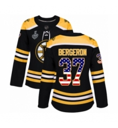 Women's Boston Bruins #37 Patrice Bergeron Authentic Black USA Flag Fashion 2019 Stanley Cup Final Bound Hockey Jersey