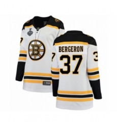 Women's Boston Bruins #37 Patrice Bergeron Authentic White Away Fanatics Branded Breakaway 2019 Stanley Cup Final Bound Hockey Jersey