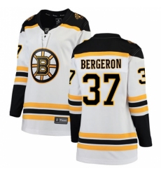 Women's Boston Bruins #37 Patrice Bergeron Authentic White Away Fanatics Branded Breakaway NHL Jersey