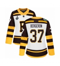 Women's Boston Bruins #37 Patrice Bergeron Authentic White Winter Classic 2019 Stanley Cup Final Bound Hockey Jersey