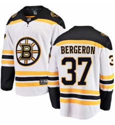 Youth Boston Bruins #37 Patrice Bergeron Authentic White Away Fanatics Branded Breakaway NHL Jersey
