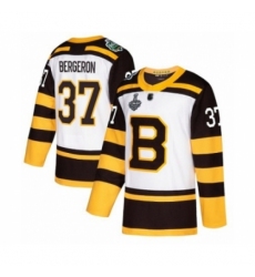 Youth Boston Bruins #37 Patrice Bergeron Authentic White Winter Classic 2019 Stanley Cup Final Bound Hockey Jersey