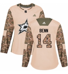 Women's Adidas Dallas Stars #14 Jamie Benn Authentic Camo Veterans Day Practice NHL Jersey