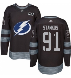 Men's Adidas Tampa Bay Lightning #91 Steven Stamkos Authentic Black 1917-2017 100th Anniversary NHL Jersey