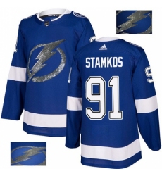 Men's Adidas Tampa Bay Lightning #91 Steven Stamkos Authentic Royal Blue Fashion Gold NHL Jersey