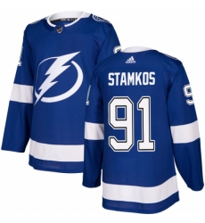 Men's Adidas Tampa Bay Lightning #91 Steven Stamkos Authentic Royal Blue Home NHL Jersey