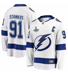 Men's Tampa Bay Lightning #91 Steven Stamkos Fanatics Branded White Away 2020 Stanley Cup Champions Breakaway Jersey