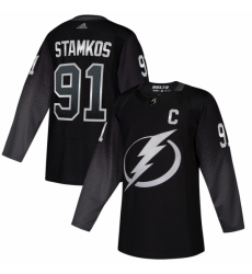 Men's Tampa Bay Lightning #91 Steven Stamkos adidas Alternate Authentic Player Jersey Black