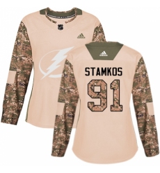 Women's Adidas Tampa Bay Lightning #91 Steven Stamkos Authentic Camo Veterans Day Practice NHL Jersey