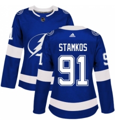 Women's Adidas Tampa Bay Lightning #91 Steven Stamkos Authentic Royal Blue Home NHL Jersey