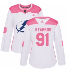 Women's Adidas Tampa Bay Lightning #91 Steven Stamkos Authentic White/Pink Fashion NHL Jersey