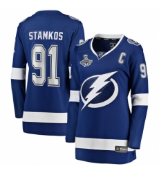 Women's Tampa Bay Lightning #91 Steven Stamkos Fanatics Branded Blue Home 2020 Stanley Cup Champions Breakaway Jersey
