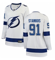 Women's Tampa Bay Lightning #91 Steven Stamkos Fanatics Branded White Away Breakaway NHL Jersey