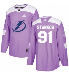 Youth Adidas Tampa Bay Lightning #91 Steven Stamkos Authentic Purple Fights Cancer Practice NHL Jersey