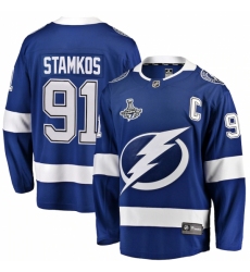 Youth Tampa Bay Lightning #91 Steven Stamkos Fanatics Branded Blue Home 2020 Stanley Cup Champions Breakaway Jersey