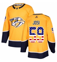 Men's Adidas Nashville Predators #59 Roman Josi Authentic Gold USA Flag Fashion NHL Jersey