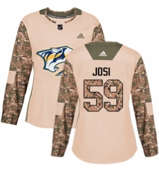 Women's Adidas Nashville Predators #59 Roman Josi Authentic Camo Veterans Day Practice NHL Jersey