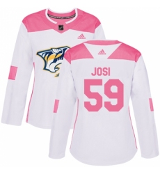 Women's Adidas Nashville Predators #59 Roman Josi Authentic White/Pink Fashion NHL Jersey