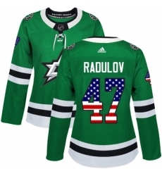 Women's Adidas Dallas Stars #47 Alexander Radulov Authentic Green USA Flag Fashion NHL Jersey
