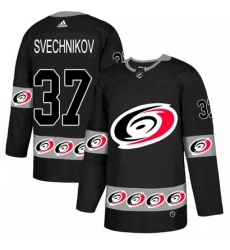 Men's Adidas Carolina Hurricanes #37 Andrei Svechnikov Authentic Black Team Logo Fashion NHL Jersey