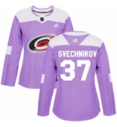 Women's Adidas Carolina Hurricanes #37 Andrei Svechnikov Authentic Purple Fights Cancer Practice NHL Jersey