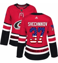Women's Adidas Carolina Hurricanes #37 Andrei Svechnikov Authentic Red USA Flag Fashion NHL Jersey
