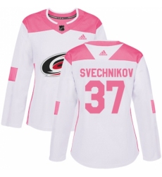 Women's Adidas Carolina Hurricanes #37 Andrei Svechnikov Authentic White Pink Fashion NHL Jersey