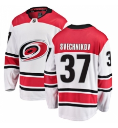 Youth Carolina Hurricanes #37 Andrei Svechnikov Authentic White Away Fanatics Branded Breakaway NHL Jersey