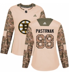 Women's Adidas Boston Bruins #88 David Pastrnak Authentic Camo Veterans Day Practice NHL Jersey