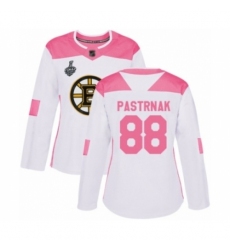 Women's Boston Bruins #88 David Pastrnak Authentic White Pink Fashion 2019 Stanley Cup Final Bound Hockey Jersey