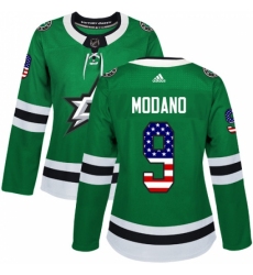 Women's Adidas Dallas Stars #9 Mike Modano Authentic Green USA Flag Fashion NHL Jersey